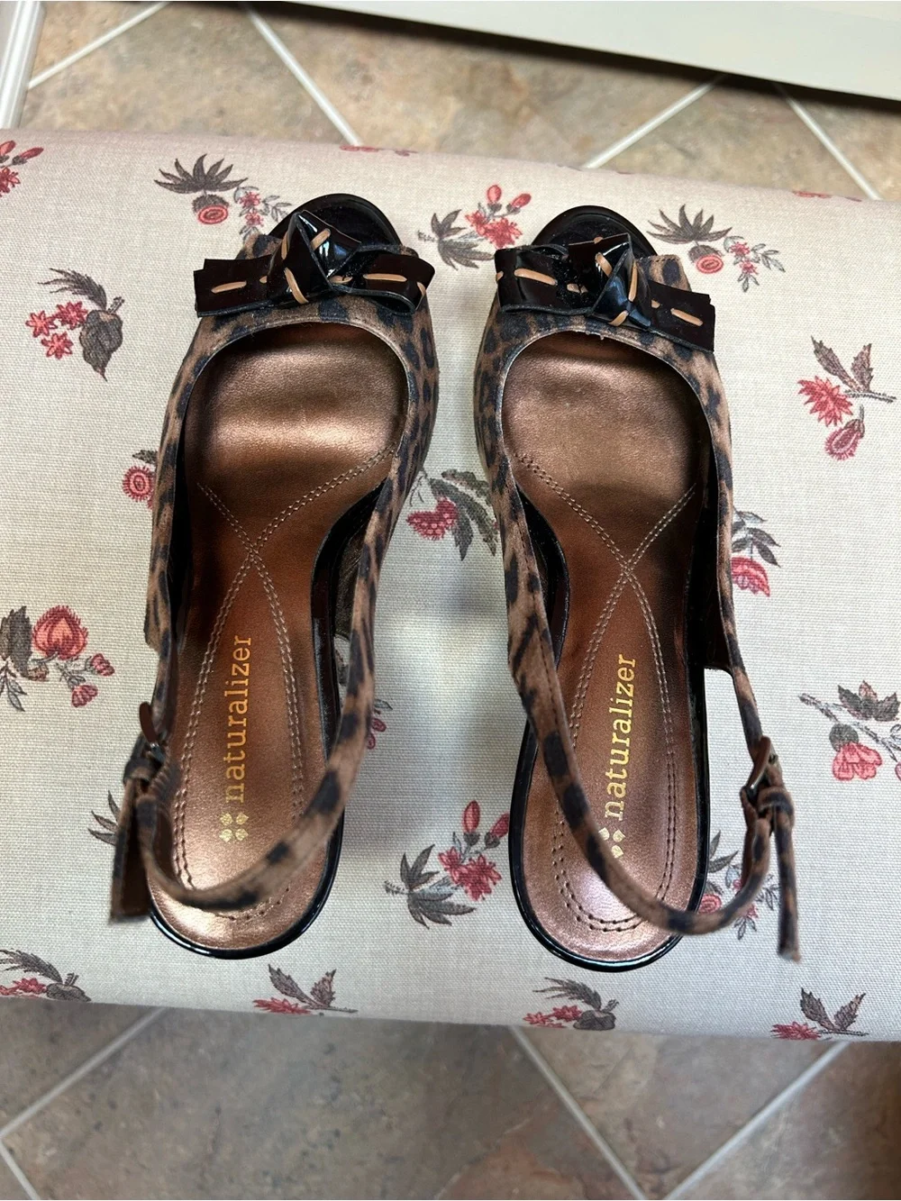 Naturalizer Leopard-Print Slingback Peep-Toe Heels - Brown/Black